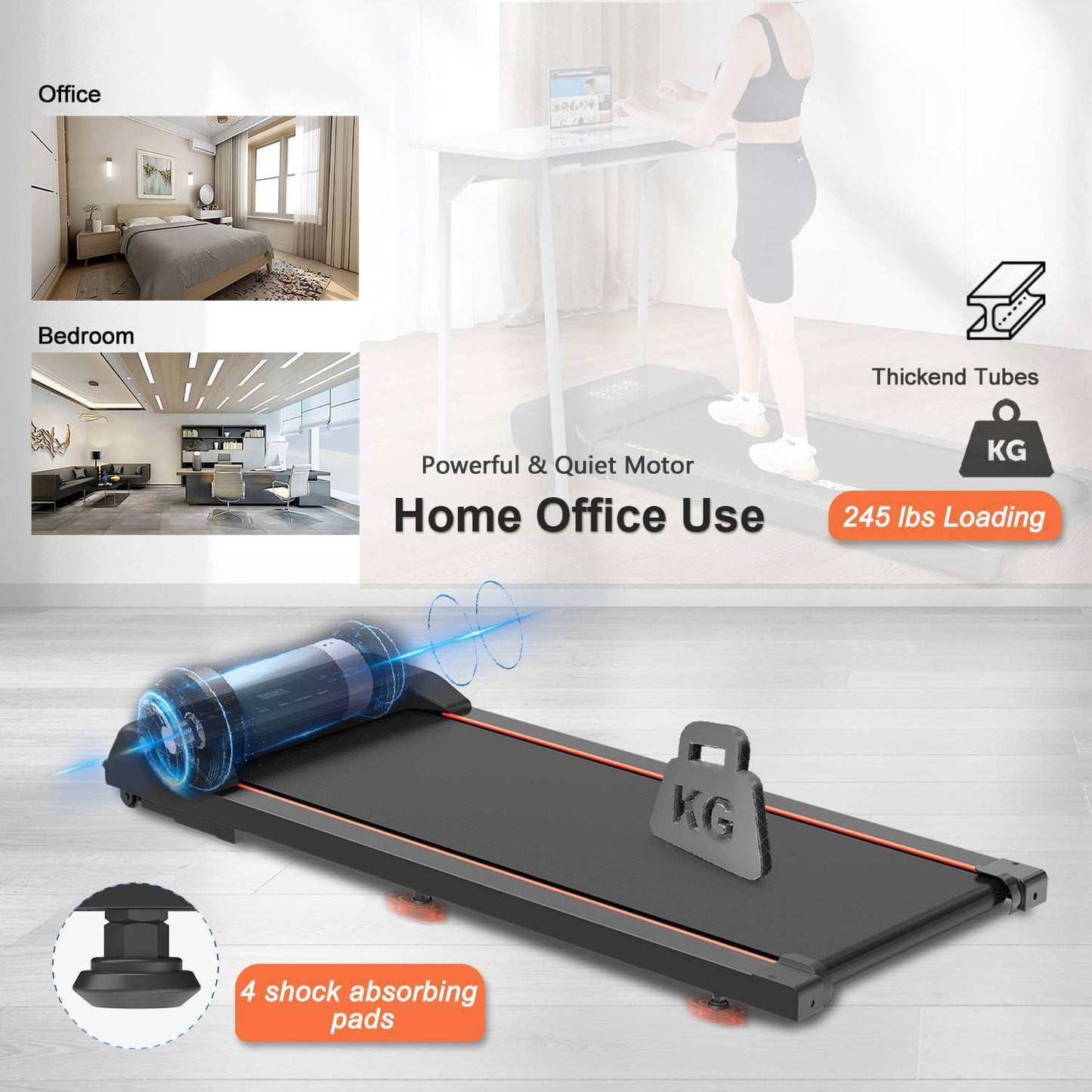 Under Desk Treadmill – Walking Pad with LED Display & Remote Control