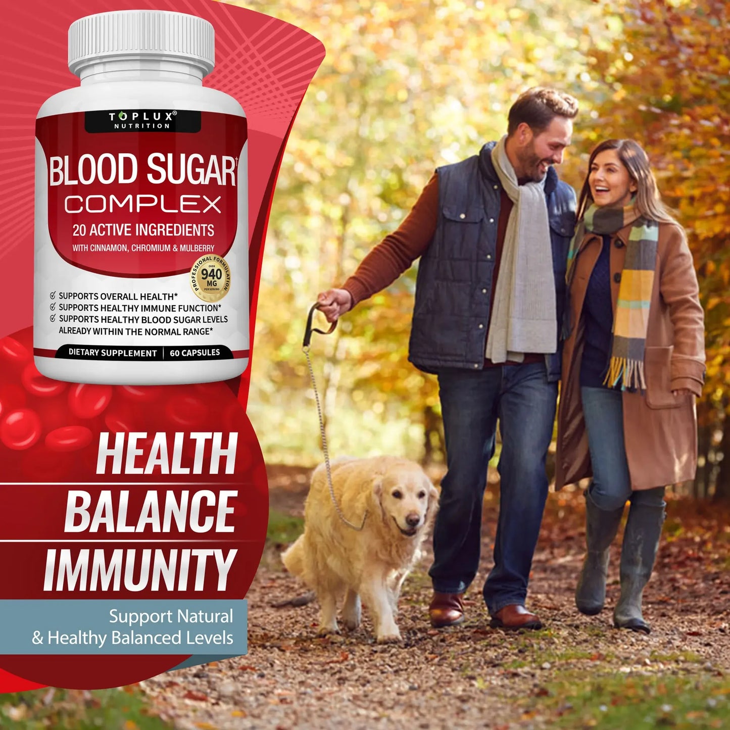 Vitamin C, Vitamin E Supplement, Blood Sugar Complex, Supports Heart Health, Overall Health and Immune System, 60 Capsules