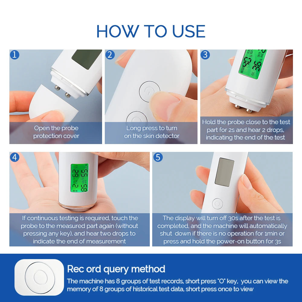Skin Moisture Detector Face Skin Moisture&Oil Content Skin Analyzer Elastic Skin Age Test Meter Fluorescent Agent Detector