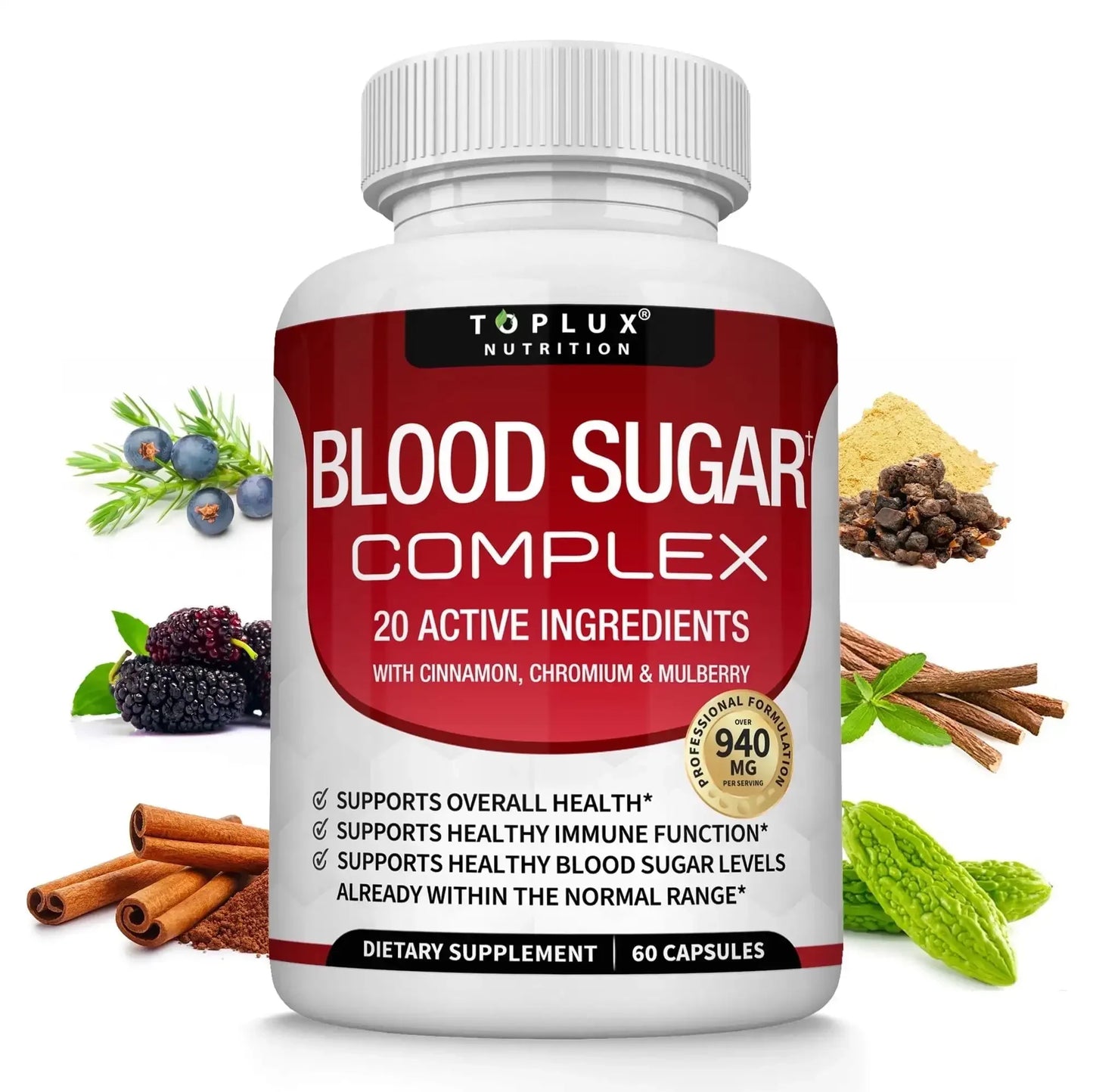 Vitamin C, Vitamin E Supplement, Blood Sugar Complex, Supports Heart Health, Overall Health and Immune System, 60 Capsules