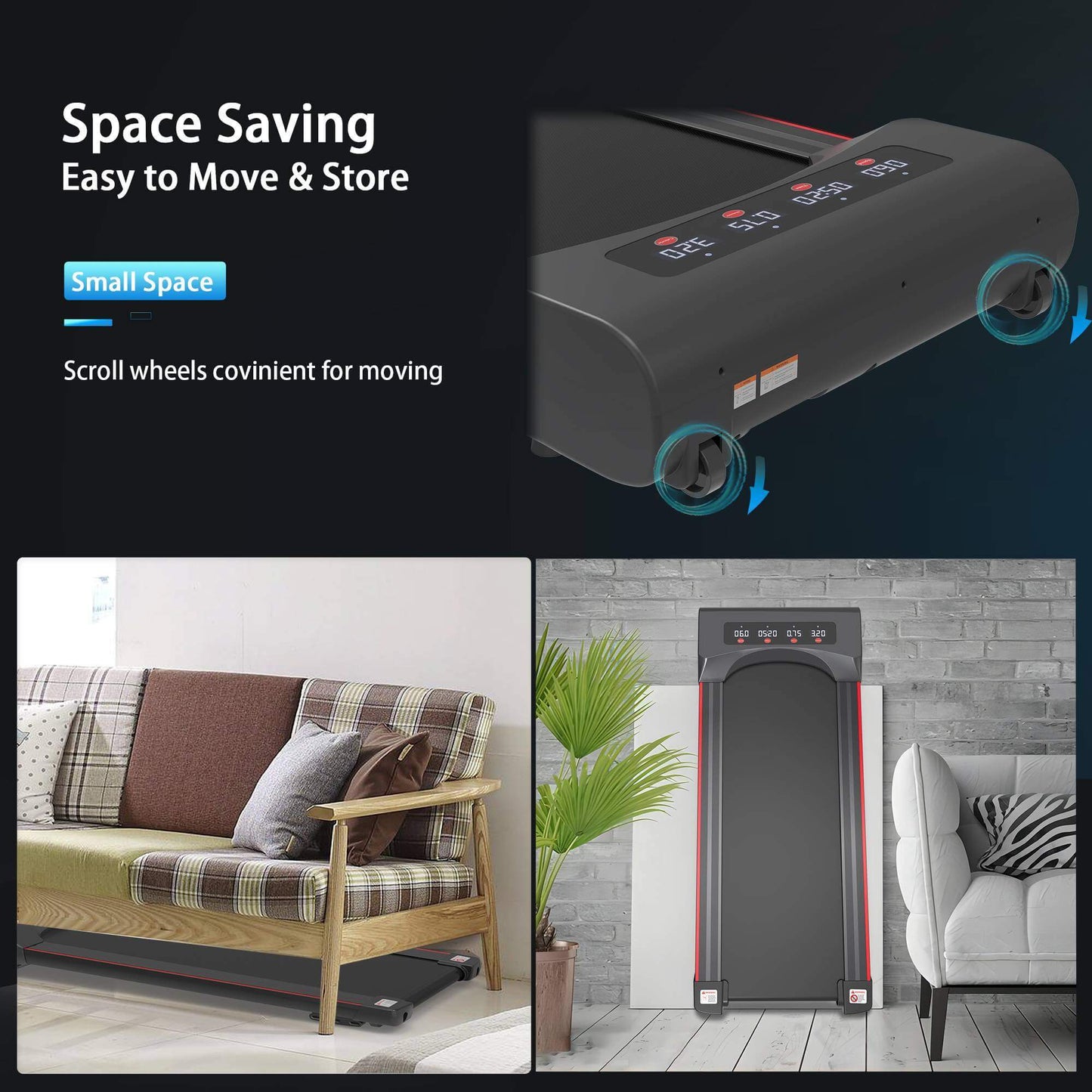 Under Desk Treadmill – 2.5HP, 300LB Capacity, Remote & LED