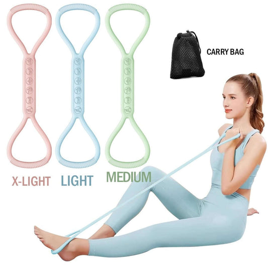 8-Character Silicone Yoga Bands Set – Light, Medium & Heavy