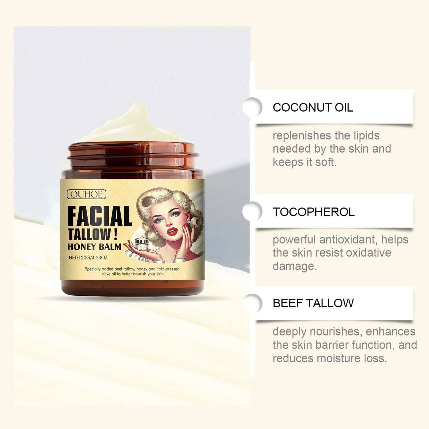 OUHOE Tallow Honey Moisturizing Cream – Deep Nourishment for Silky, Healthy Skin
