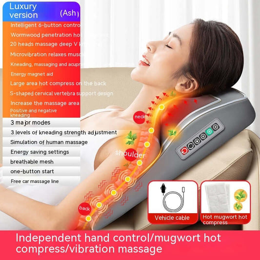 Neck & Lumbar Massager Cushion – Back & Spine Kneading Pillow