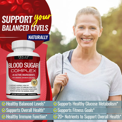 Vitamin C, Vitamin E Supplement, Blood Sugar Complex, Supports Heart Health, Overall Health and Immune System, 60 Capsules