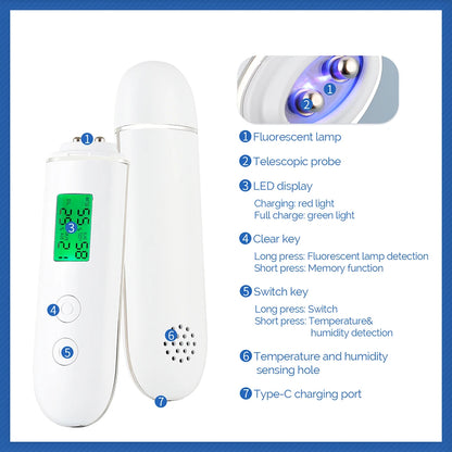 Skin Moisture Detector Face Skin Moisture&Oil Content Skin Analyzer Elastic Skin Age Test Meter Fluorescent Agent Detector
