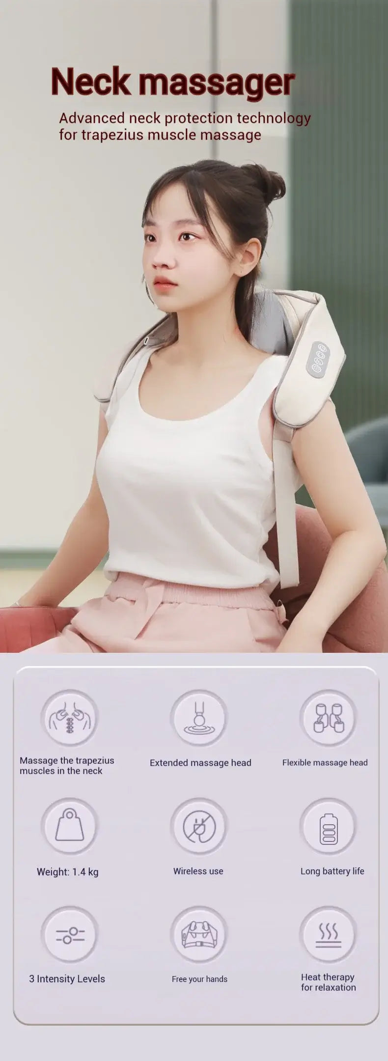Electric Neck & Shoulder Massager – Shiatsu Kneading & Heat