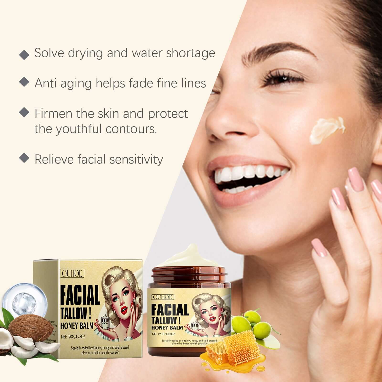 OUHOE Tallow Honey Moisturizing Cream – Deep Nourishment for Silky, Healthy Skin