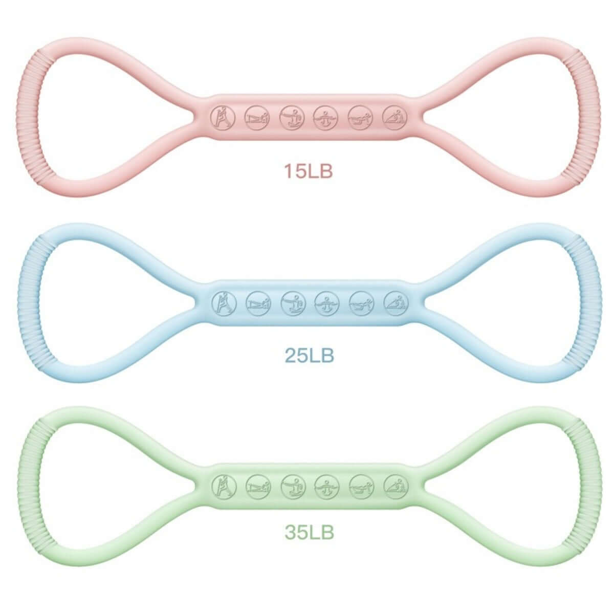 8-Character Silicone Yoga Bands Set – Light, Medium & Heavy